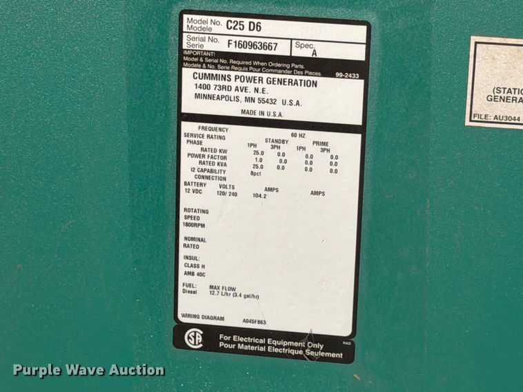image for item EW8913 Cummins C25 D6 generator