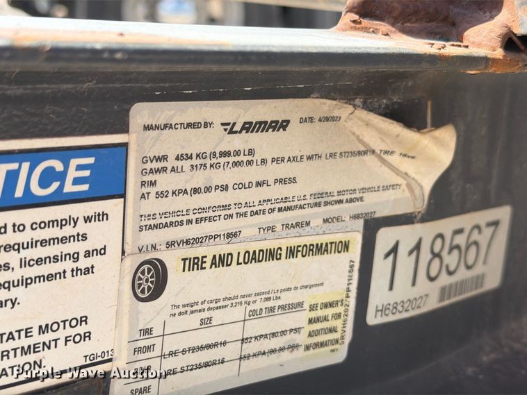 image for item EW8928 2023 Lamar H6832027 utility trailer