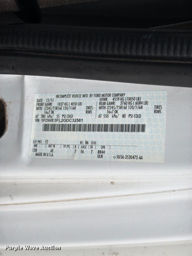 image for item EW8969 2016 Ford E350 Super Duty utility van