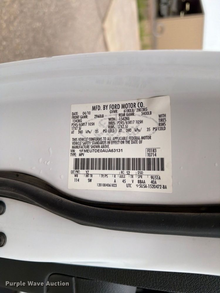 image for item EW8985 2010 Ford Explorer SUV