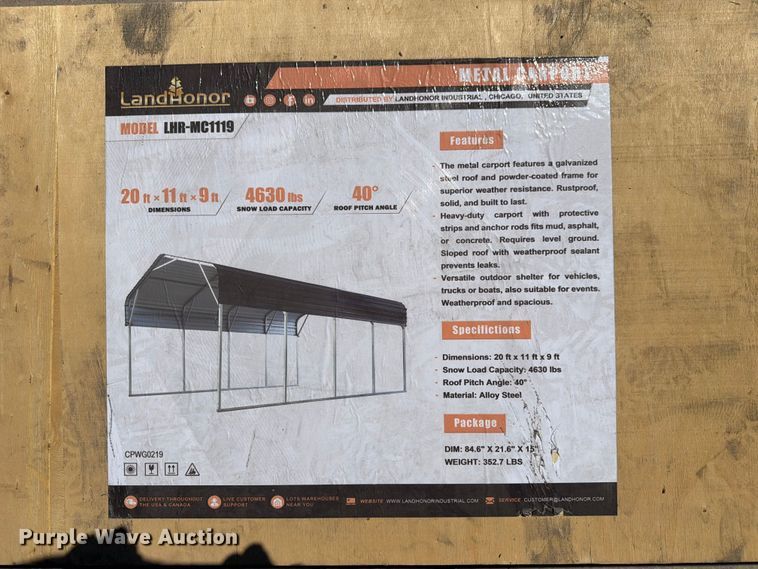 image for item EX4204 LandHonor LHR-MC1119 metal carport