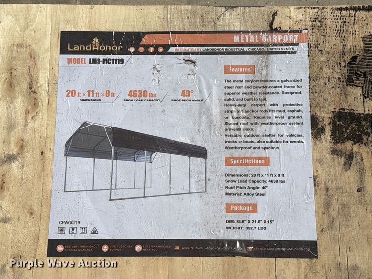 image for item EX4205 LandHonor LHR-KIC1119 metal carport