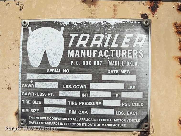 image for item EX4290 1993 Trailer Manufacturers  livestock trailer