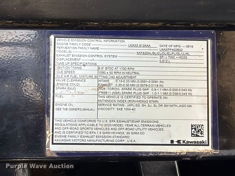 image for item EX4339 2020 Kawasaki Mule Pro FXT utility vehicle