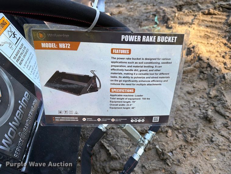 image for item EX4350 2026 Wolverine HB72 skid steer power rake bucket