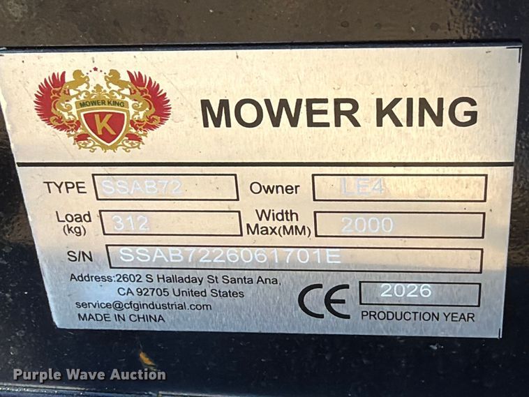 image for item EX4352 2026 Mower King SSAB72 skid steer broom