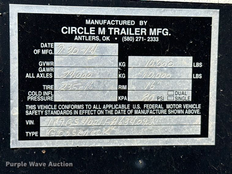 image for item FB6906 2014 Circle M equipment trailer