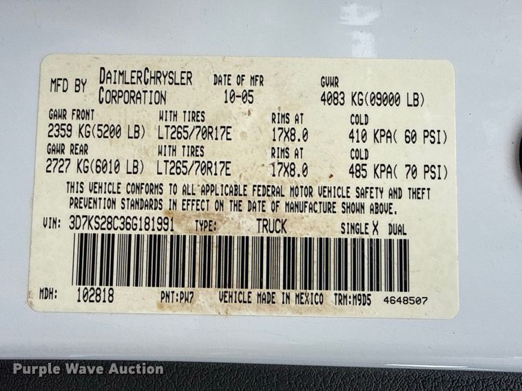 image for item FB6937 2006 Dodge Ram 2500 Ext. Cab pickup truck