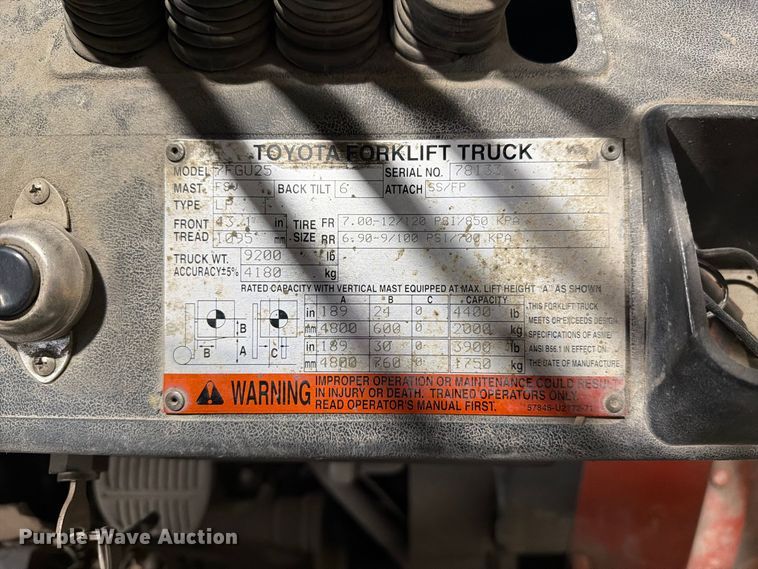 image for item FC3355 Toyota 7FGU25 forklift
