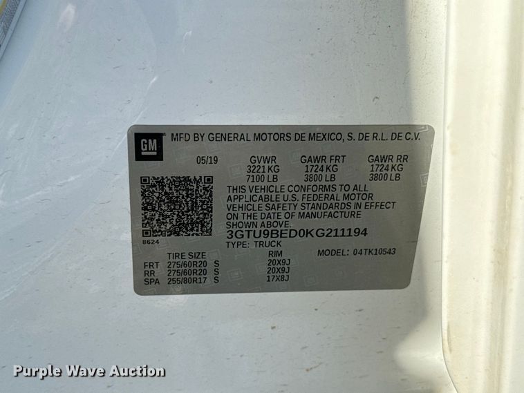 image for item FC4352 2019 GMC Sierra 1500 Crew Cab pickup truck