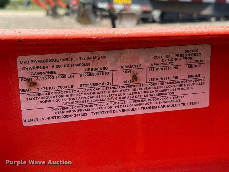 image for item FC4415 2020 PJ T6202 tilt deck equipment trailer