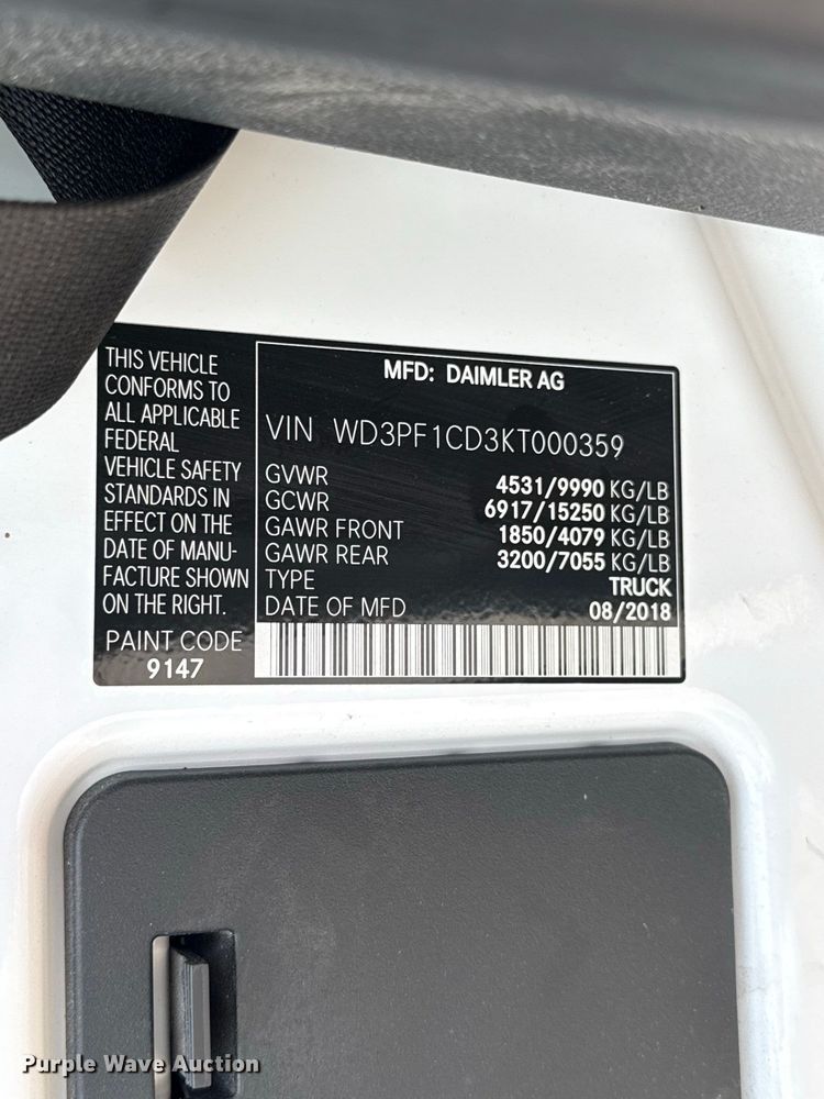 image for item FC4418 2019 Mercedes-benz Sprinter 3500 van