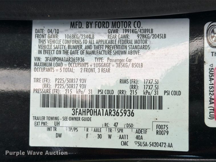 image for item FG3017 2010 Ford Fusion Passenger Vehicle
