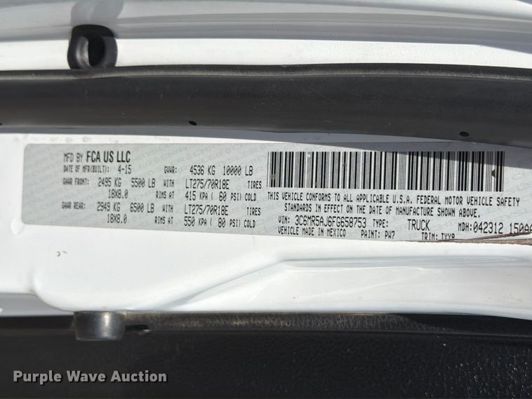 image for item FI0351 2015 RAM 2500 pickup truck