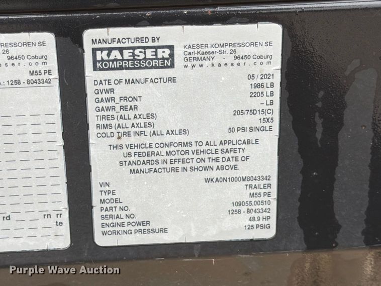 image for item FK3798 2021 Kaeser M55PE air compressor