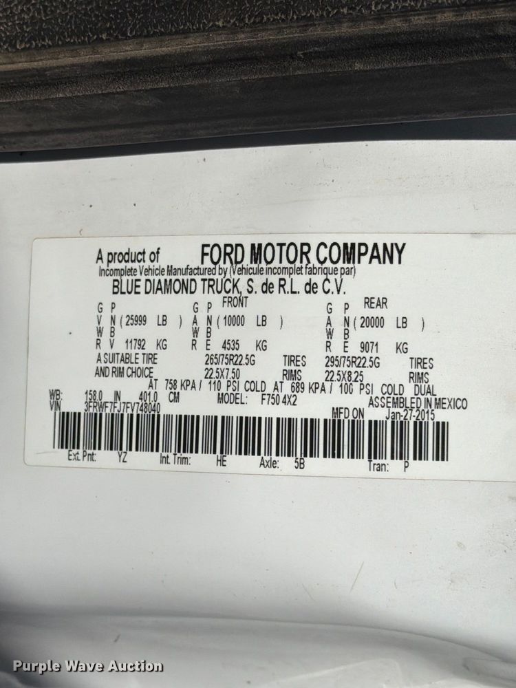 image for item FK4183 2015 Ford F750 Super Duty XL utility / service truck