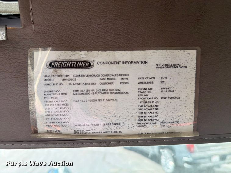 image for item FK4644 2020 Freightliner Business Class M2 side curtain box truck  