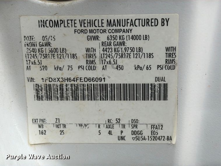 image for item FK5071 2015 Ford F350 Ext. Cab utility bed pickup truck