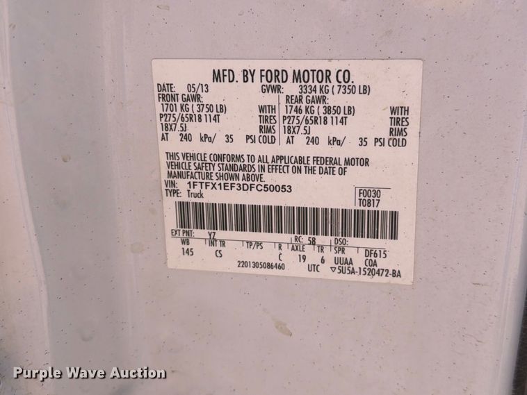 image for item FM7660 2013 Ford F150 Ext. Cab pickup truck