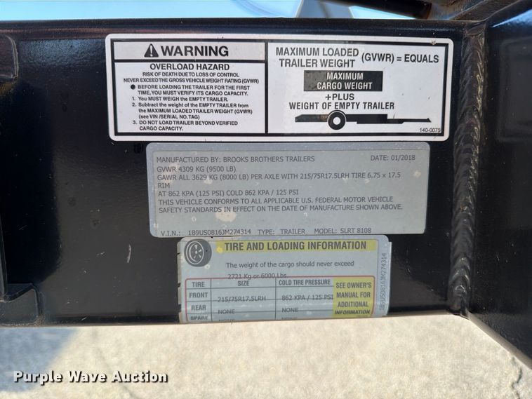 image for item FN2599 2018 BROOKS BROTHERS TRAILERS SLRT 8108 reel trailer