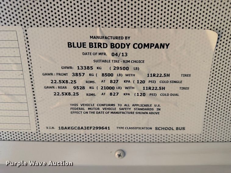 image for item FP3100 2014 Blue Bird BBCV 3303S school bus