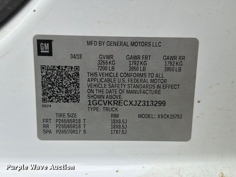 image for item FP3117 2018 Chevrolet Silverado 1500 Crew Cab pickup truck