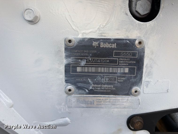 image for item FP4061 2018 Bobcat S550 skid steer loader