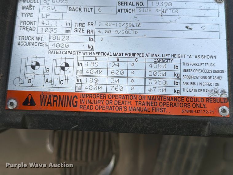 image for item FT6346 Toyota 8FGU25 forklift