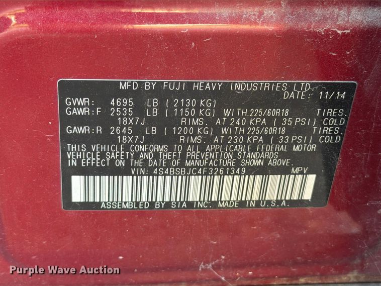 image for item FT6350 2015 Subaru Outback SUV