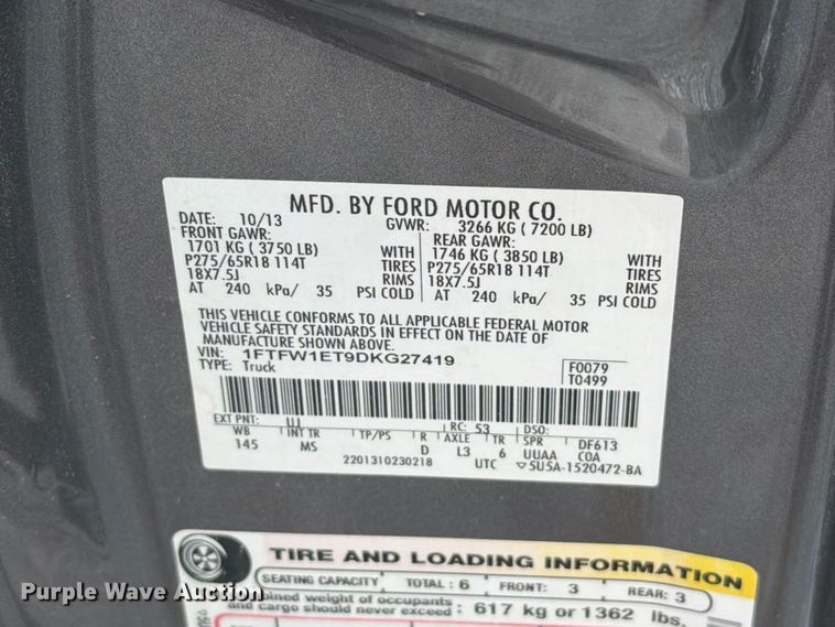 image for item FT6357 2013 Ford F150 XLT Crew Cab pickup truck