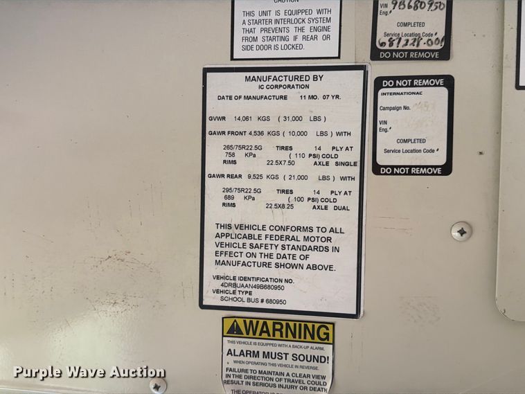 image for item FT6737 2009 IC Bus PB105 school bus