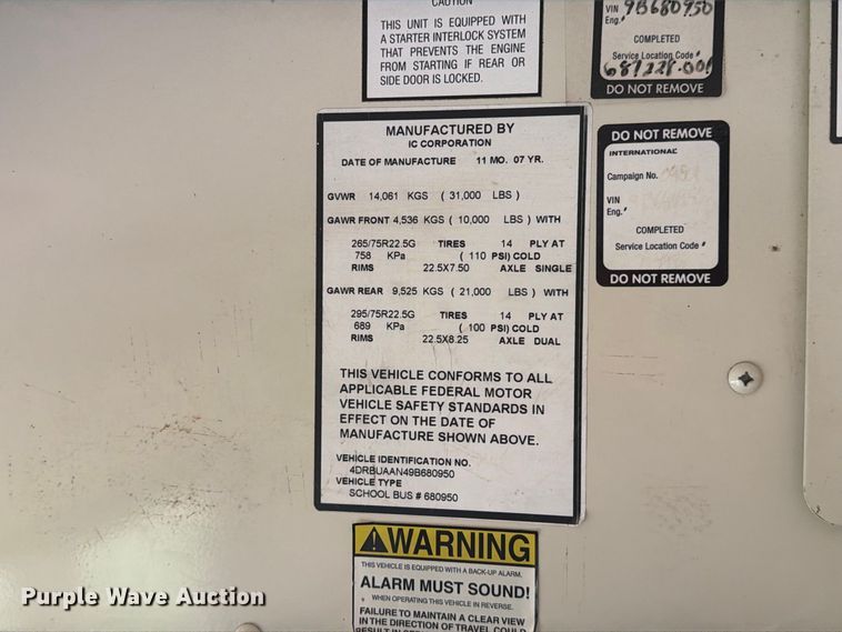 image for item FT6737 2009 IC Bus PB105 school bus