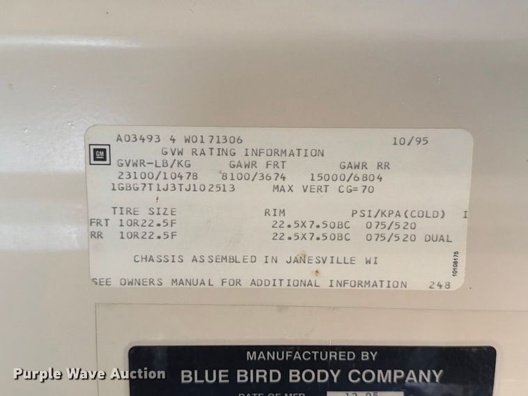 image for item FT6739 1996 Chevrolet Bluebird school bus