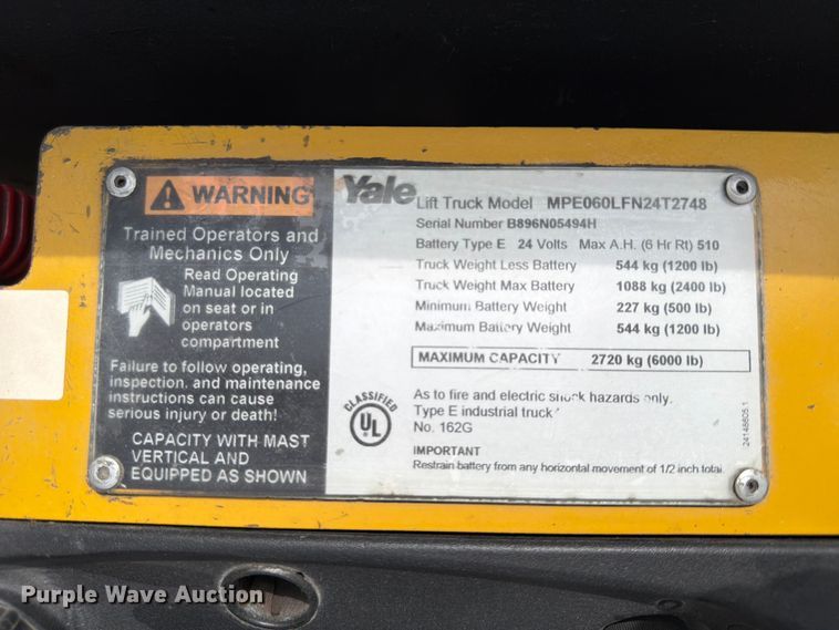 image for item FU4508 2010 Yale MPE060LFN24T2748 pallet jack