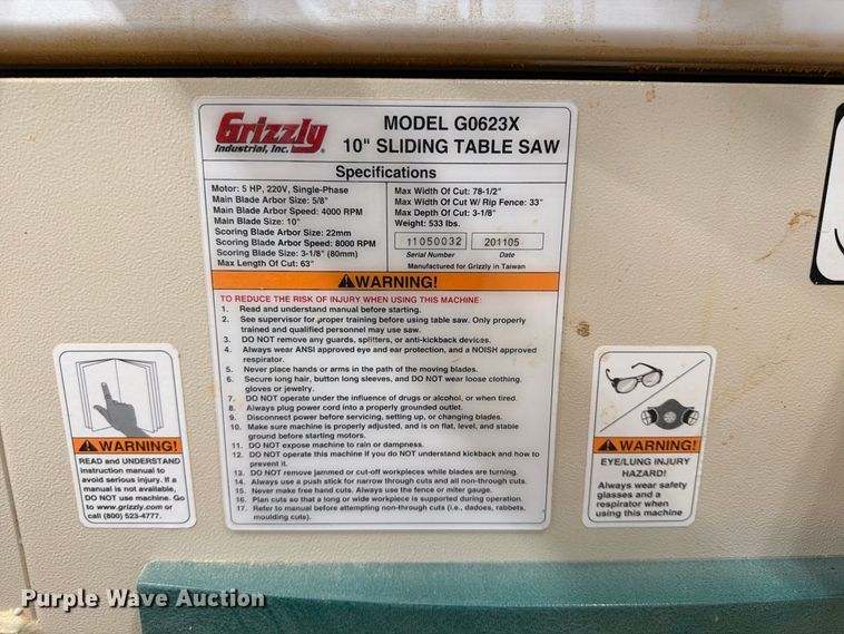 image for item FU4674 2011 Grizzly G0623X table saw