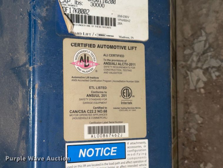 image for item MQ9180 Forward Lift CR30110200 four post lift
