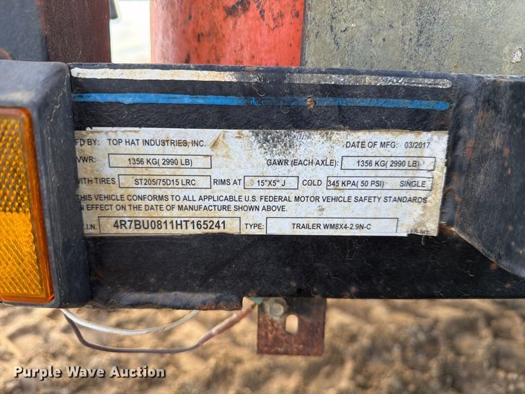 image for item NC9914 2017 Top Hat WM8X4-2.9N-C utility trailer