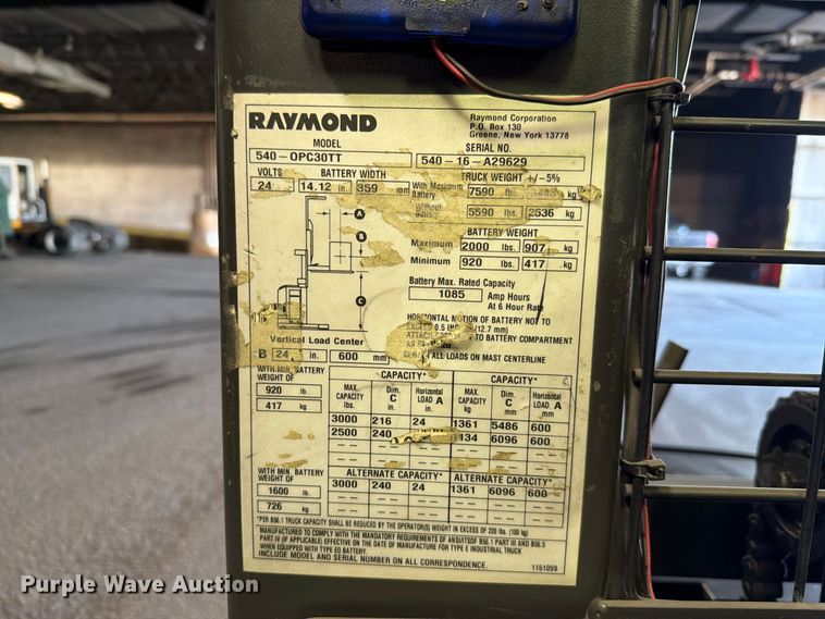 image for item NF9608 2016 Raymond 540 OPC30TT order picker