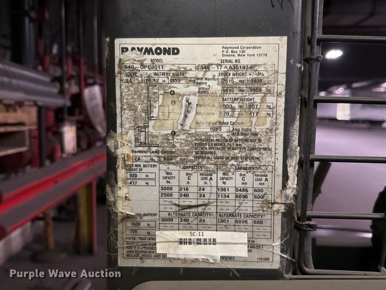 image for item NF9619 2017 Raymond 540 OPC30TT order picker
