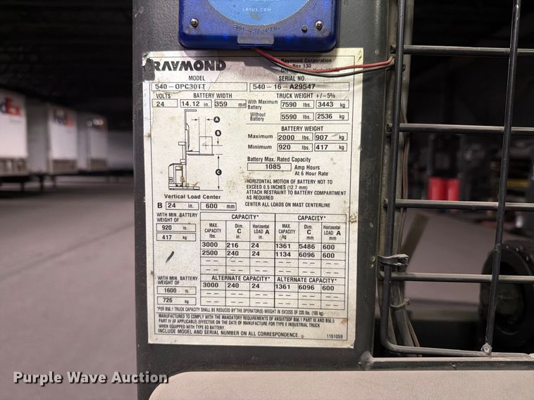 image for item NF9629 2016 Raymond 540 OPC30TT order picker