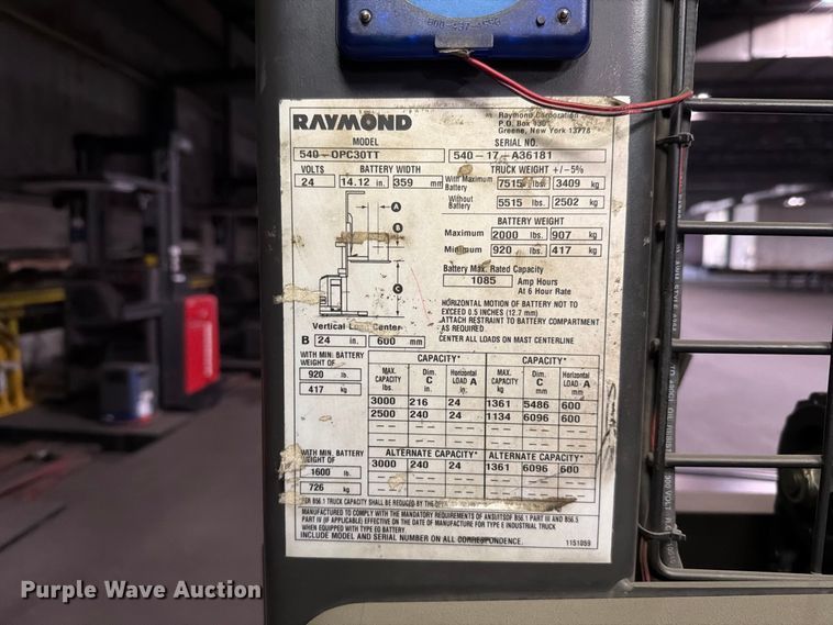 image for item NF9633 2017 Raymond 540 OPC30TT order picker