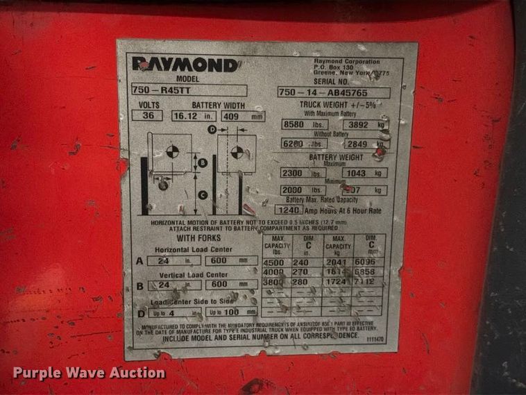 image for item NF9636 2014 Raymond 750 - R45TT reach truck