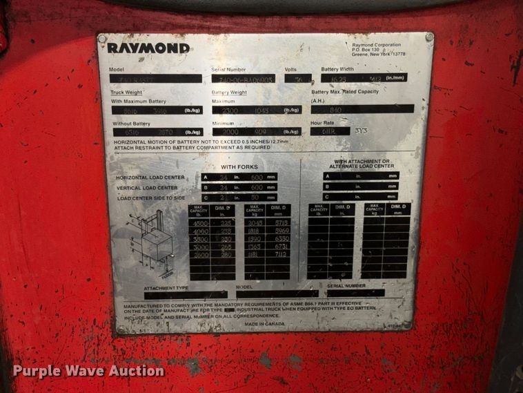 image for item NF9637 2006 Raymond 740R45TT reach truck