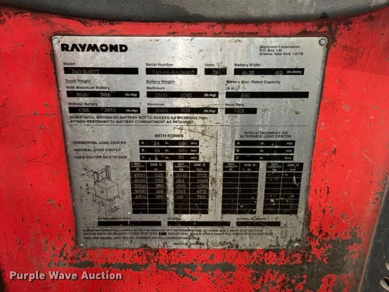 image for item NF9640 2006 Raymond 740 R45TT reach truck