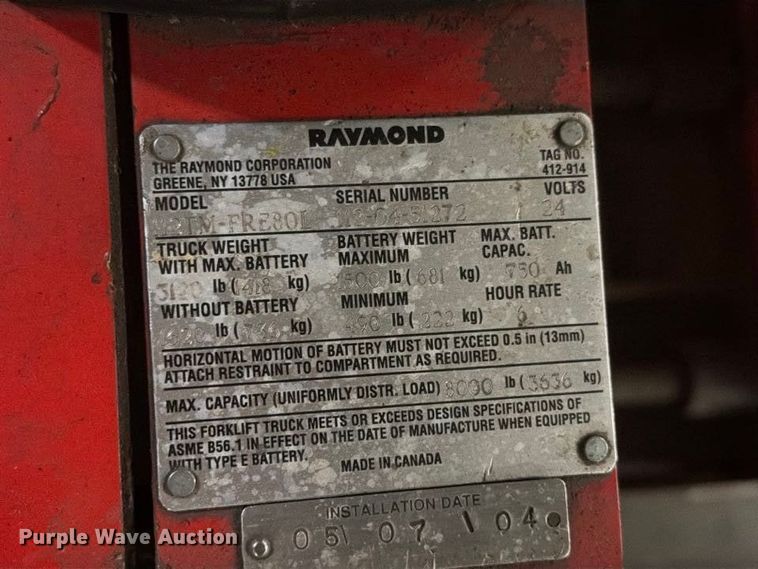 image for item NF9650 (4) 2004 Raymond 112TM FRE80I pallet jacks