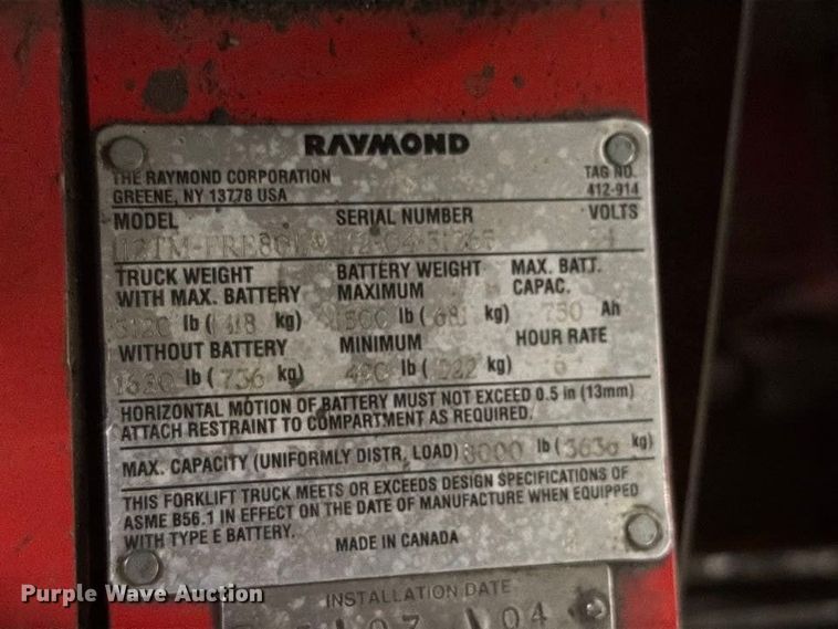 image for item NF9650 (4) 2004 Raymond 112TM FRE80I pallet jacks