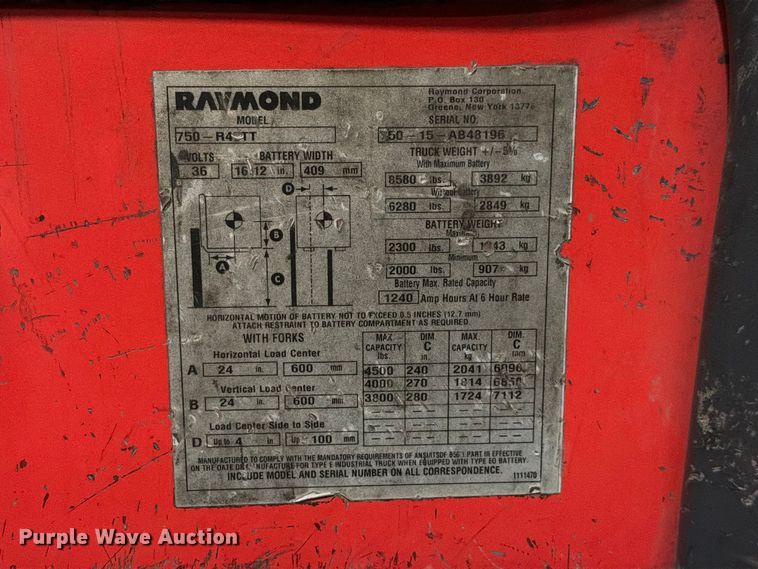 image for item NF9651 2015 Raymond 750-R45TT reach truck