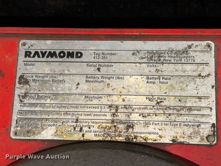 image for item NF9655 1996 Raymond 112TM-FRE60L pallet jack