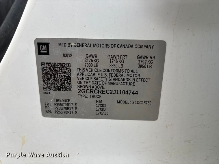 image for item NM9943 2018 Chevrolet Silverado 1500 Ext. Cab pickup truck