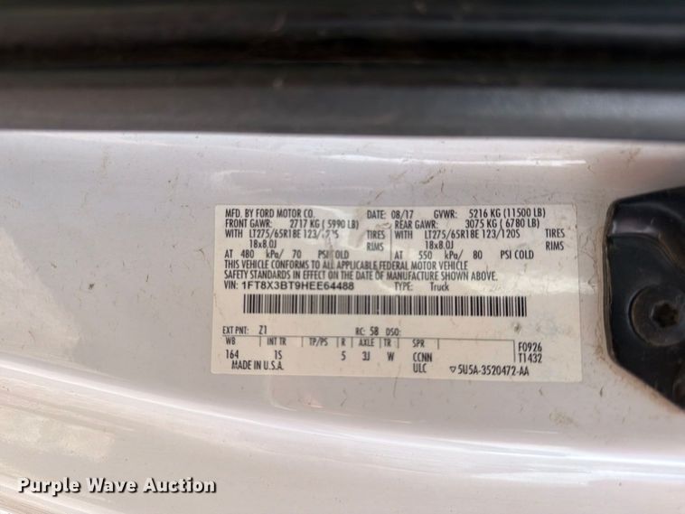 image for item YA4472 2017 Ford F350 Super Duty Ext. Cab utility bed pickup truck